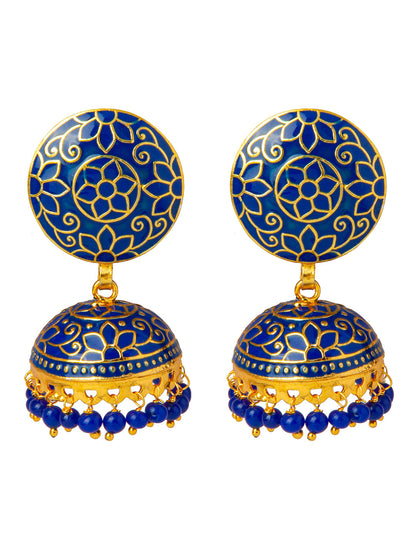 Shining Jewel Handcrafted Gold Plated Designer Traditional Ethnic Meenakari Kundan Jhumka Earrings Women (SJ_1880_R)