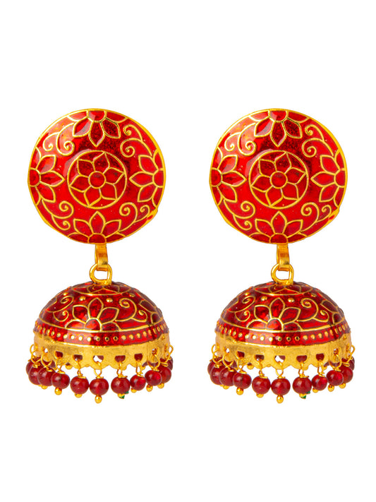 Shining Jewel Handcrafted Gold Plated Designer Traditional Ethnic Meenakari Kundan Jhumka Earrings Women (SJ_1880_PR)