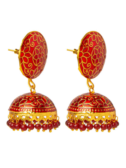 Shining Jewel Handcrafted Gold Plated Designer Traditional Ethnic Meenakari Kundan Jhumka Earrings Women (SJ_1880_PR)