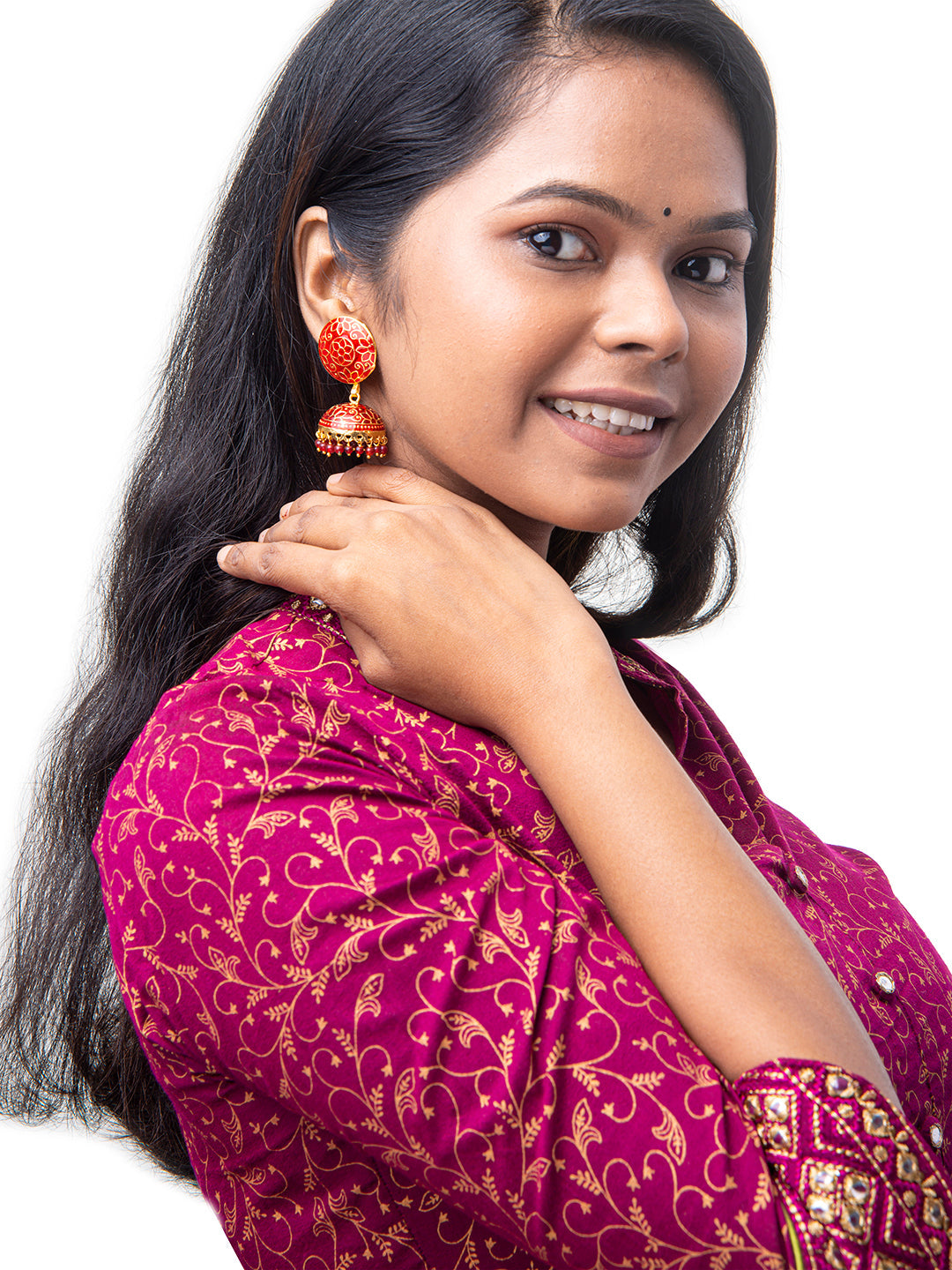 Shining Jewel Handcrafted Gold Plated Designer Traditional Ethnic Meenakari Kundan Jhumka Earrings Women (SJ_1880_PR)