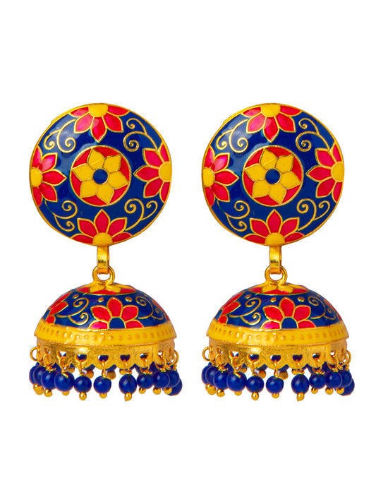 Shining Jewel Handcrafted Gold Plated Designer Traditional Ethnic Meenakari Kundan Jhumka Earrings Women (SJ_1881_PR)