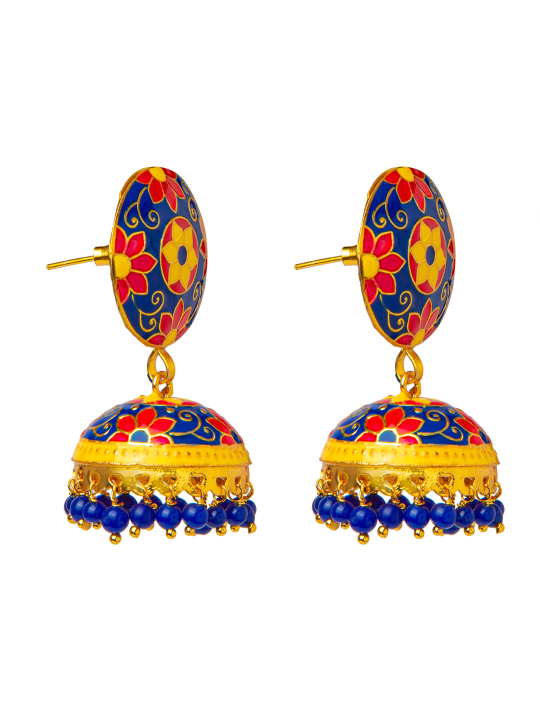 Shining Jewel Handcrafted Gold Plated Designer Traditional Ethnic Meenakari Kundan Jhumka Earrings Women (SJ_1881_PR)