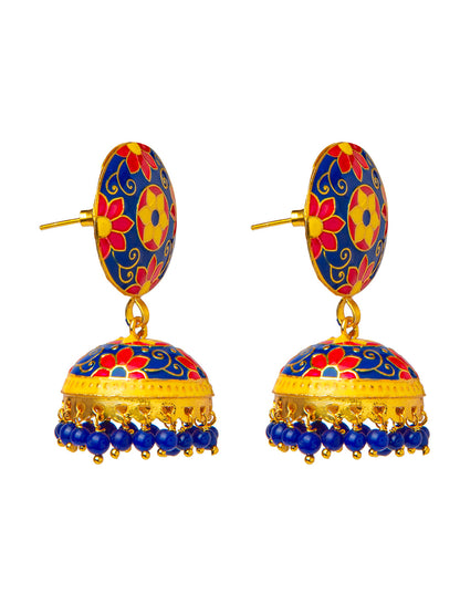 Shining Jewel Handcrafted Gold Plated Designer Traditional Ethnic Meenakari Kundan Jhumka Earrings Women (SJ_1881_PR)