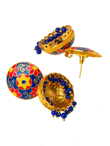 Shining Jewel Handcrafted Gold Plated Designer Traditional Ethnic Meenakari Kundan Jhumka Earrings Women (SJ_1881_PR)