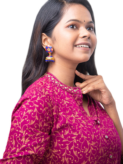 Shining Jewel Handcrafted Gold Plated Designer Traditional Ethnic Meenakari Kundan Jhumka Earrings Women (SJ_1881_PR)