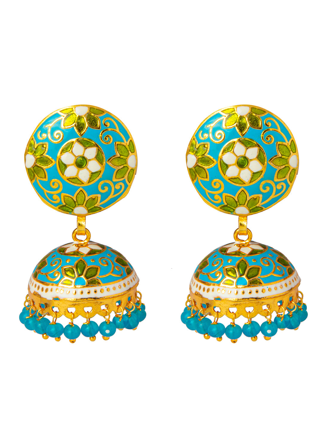 Shining Jewel Handcrafted Gold Plated Designer Traditional Ethnic Meenakari Kundan Jhumka Earrings Women (SJ_1881_BL)