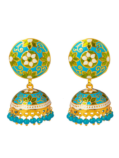 Shining Jewel Handcrafted Gold Plated Designer Traditional Ethnic Meenakari Kundan Jhumka Earrings Women (SJ_1881_BL)