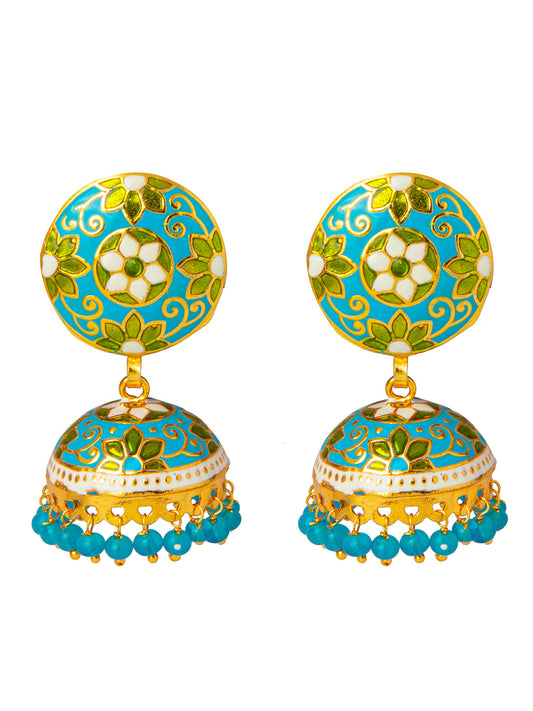 Shining Jewel Handcrafted Gold Plated Designer Traditional Ethnic Meenakari Kundan Jhumka Earrings Women (SJ_1881_BL)