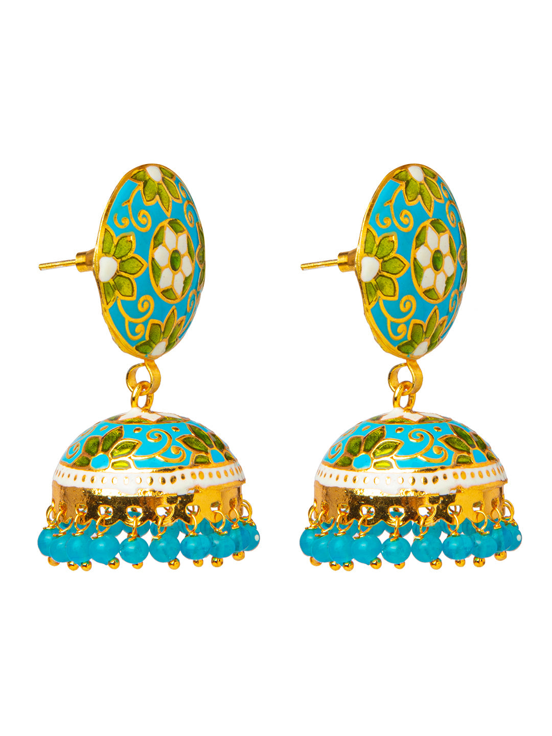 Shining Jewel Handcrafted Gold Plated Designer Traditional Ethnic Meenakari Kundan Jhumka Earrings Women (SJ_1881_BL)