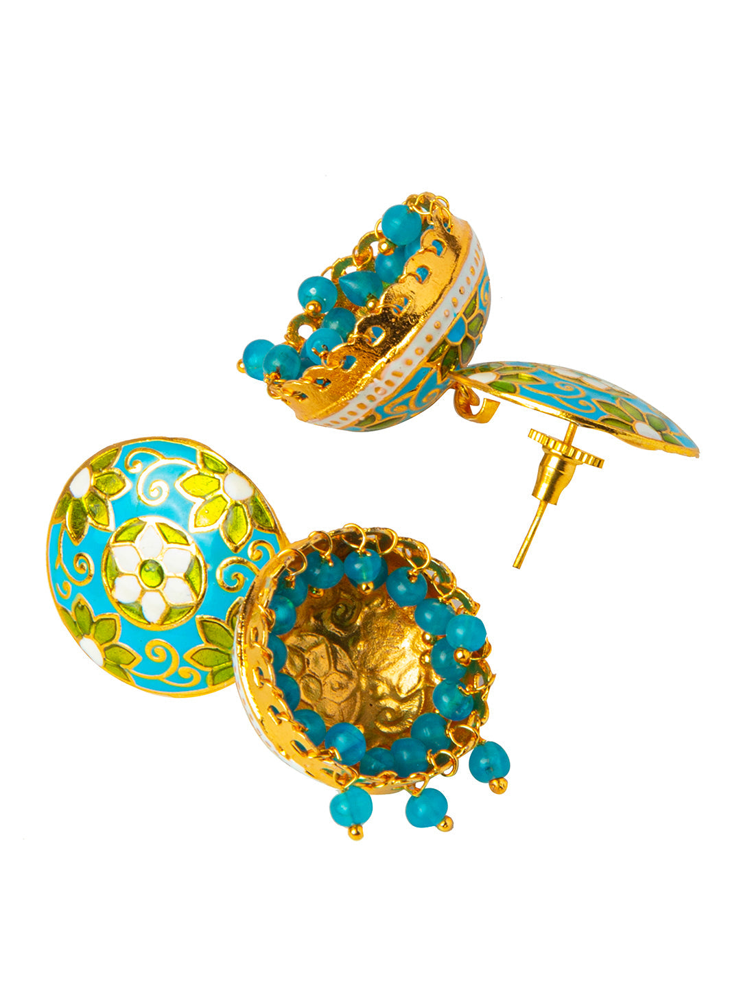Shining Jewel Handcrafted Gold Plated Designer Traditional Ethnic Meenakari Kundan Jhumka Earrings Women (SJ_1881_BL)