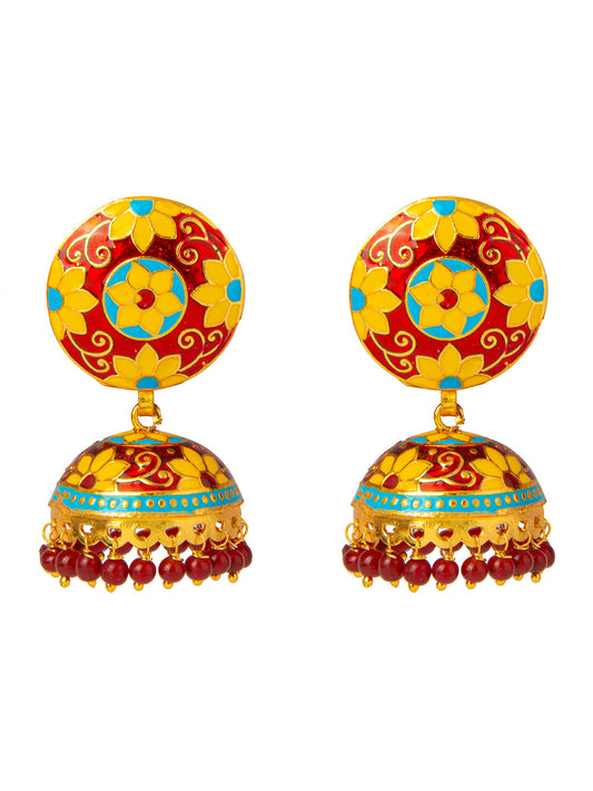 Shining Jewel Handcrafted Gold Plated Designer Traditional Ethnic Meenakari Kundan Jhumka Earrings Women (SJ_1881_M)