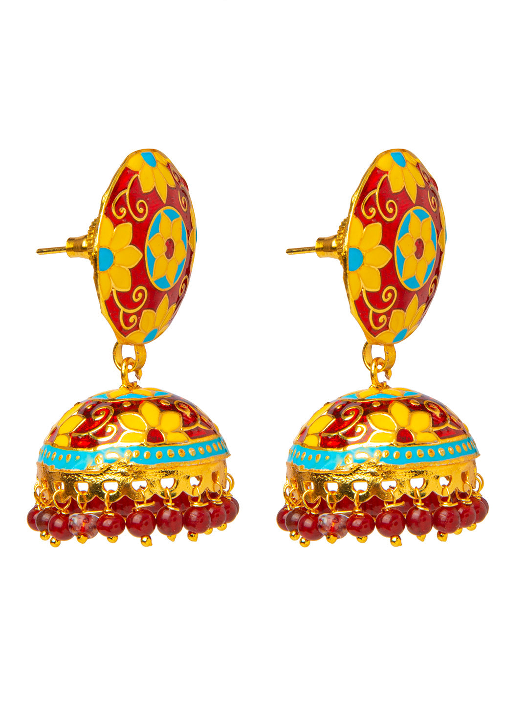 Shining Jewel Handcrafted Gold Plated Designer Traditional Ethnic Meenakari Kundan Jhumka Earrings Women (SJ_1881_M)