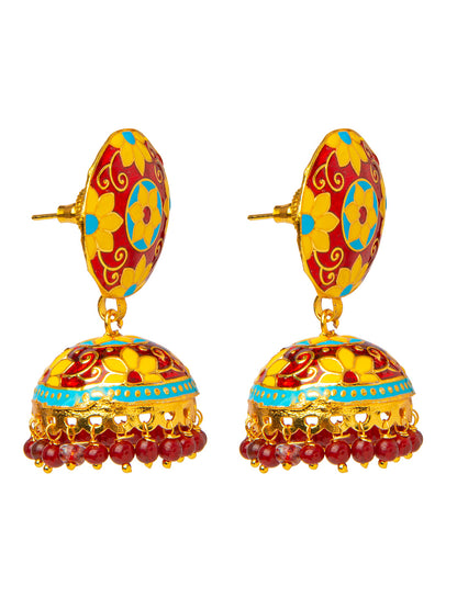 Shining Jewel Handcrafted Gold Plated Designer Traditional Ethnic Meenakari Kundan Jhumka Earrings Women (SJ_1881_M)