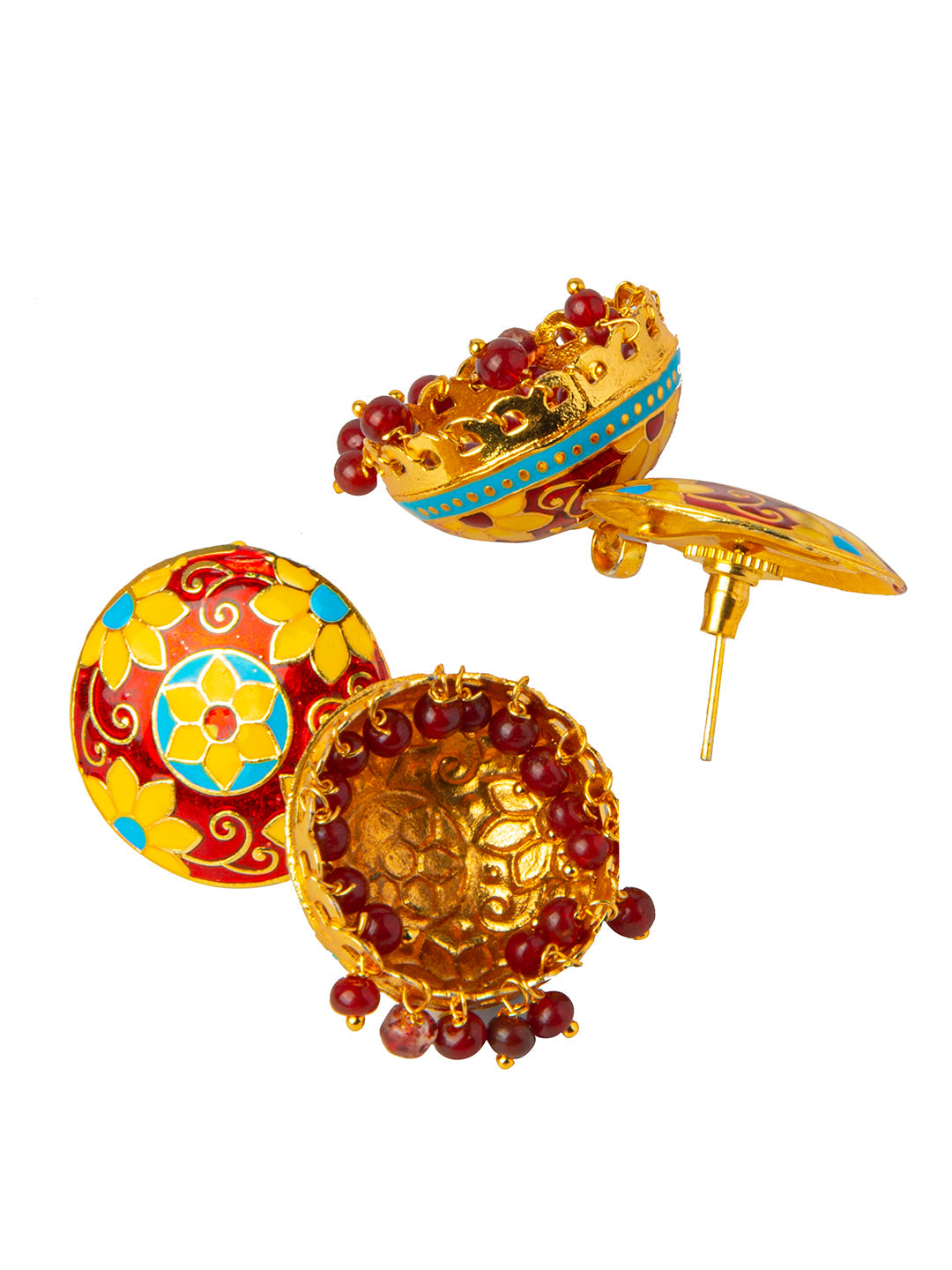Shining Jewel Handcrafted Gold Plated Designer Traditional Ethnic Meenakari Kundan Jhumka Earrings Women (SJ_1881_M)