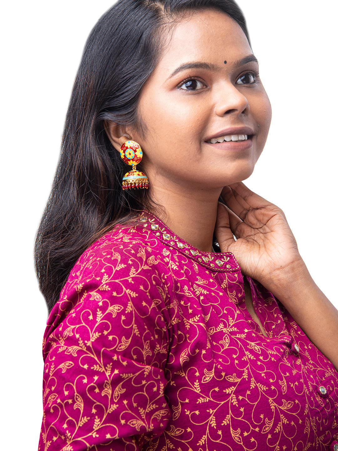 Shining Jewel Handcrafted Gold Plated Designer Traditional Ethnic Meenakari Kundan Jhumka Earrings Women (SJ_1881_M)