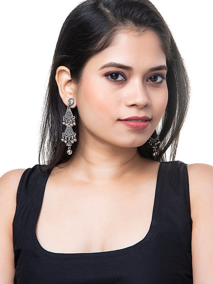 Shining Jewel Silver Plated Antique Oxidised dangle Jhumka Earrings For Women (SJ_1883)