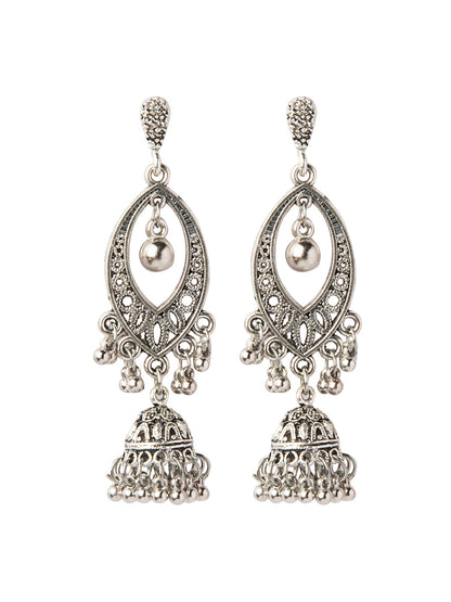 Shining Jewel Silver Plated Antique Oxidised dangle Jhumka Earrings For Women (SJ_1884)