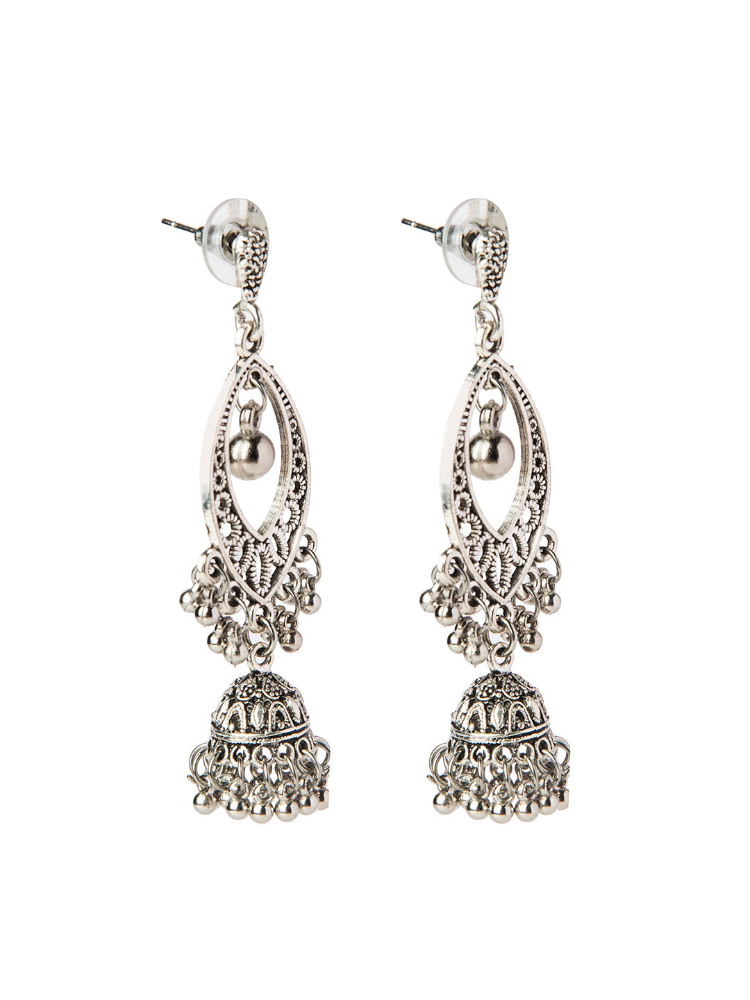 Shining Jewel Silver Plated Antique Oxidised dangle Jhumka Earrings For Women (SJ_1884)