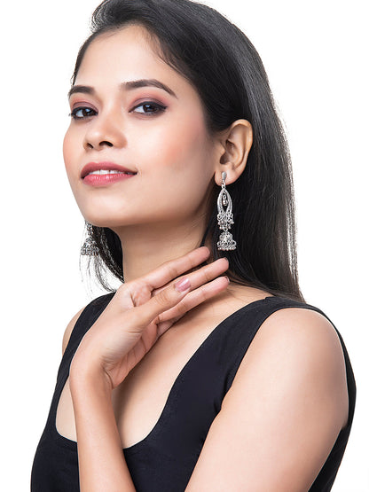 Shining Jewel Silver Plated Antique Oxidised dangle Jhumka Earrings For Women (SJ_1884)