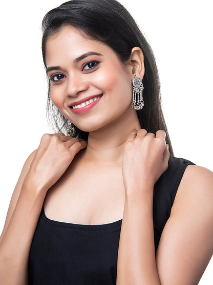 Shining Jewel Silver Plated Antique Oxidised dangle Earrings For Women (SJ_1885)