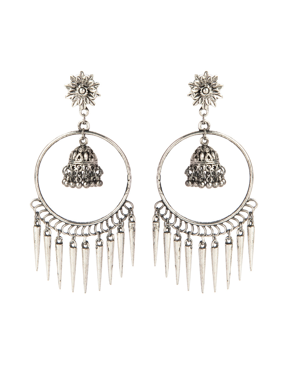 Shining Jewel Silver Plated Antique Oxidised Stylish Afghani Chandbali Earrings for Women (SJ_1886)