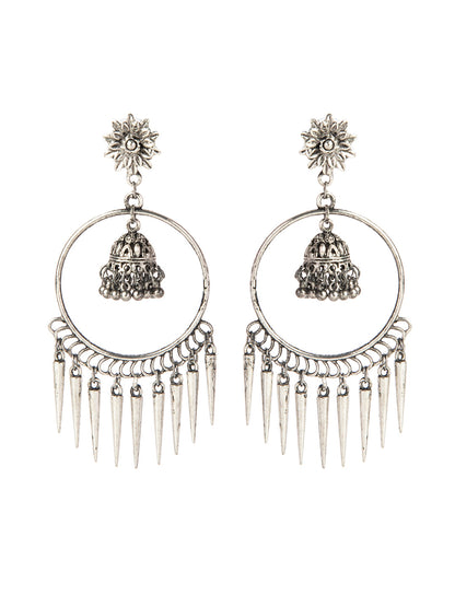 Shining Jewel Silver Plated Antique Oxidised Stylish Afghani Chandbali Earrings for Women (SJ_1886)