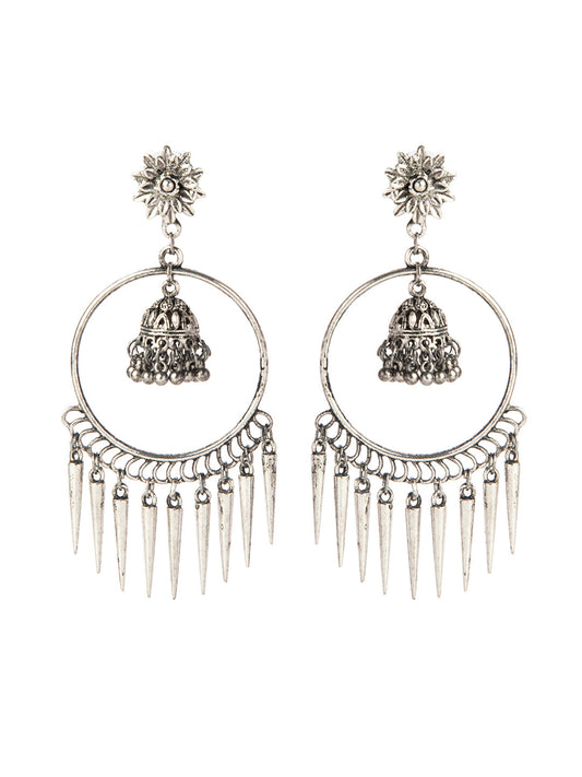 Shining Jewel Silver Plated Antique Oxidised Stylish Afghani Chandbali Earrings for Women (SJ_1886)