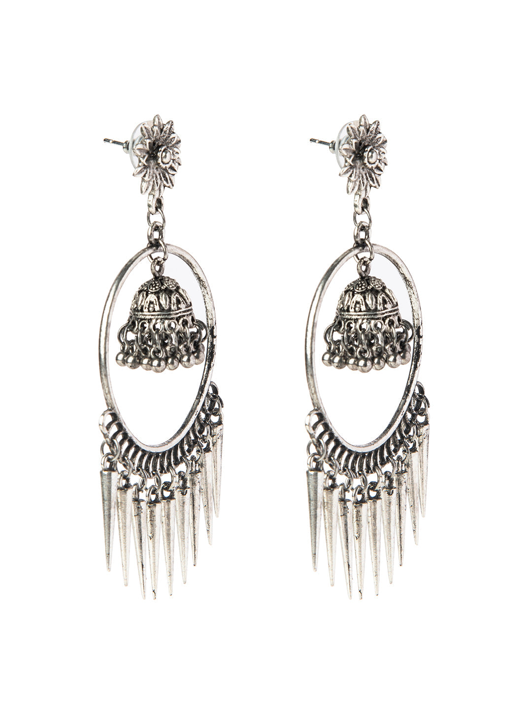 Shining Jewel Silver Plated Antique Oxidised Stylish Afghani Chandbali Earrings for Women (SJ_1886)
