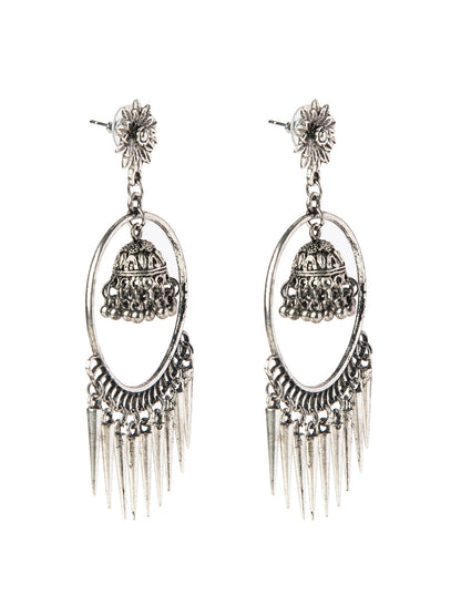 Shining Jewel Silver Plated Antique Oxidised Stylish Afghani Chandbali Earrings for Women (SJ_1886)