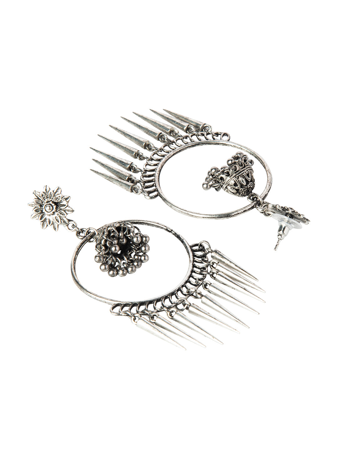 Shining Jewel Silver Plated Antique Oxidised Stylish Afghani Chandbali Earrings for Women (SJ_1886)