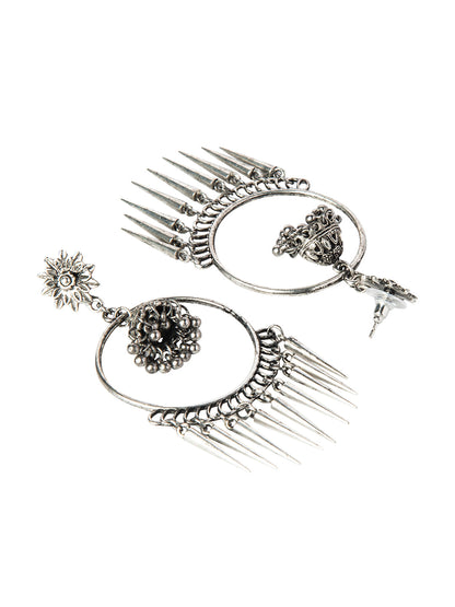 Shining Jewel Silver Plated Antique Oxidised Stylish Afghani Chandbali Earrings for Women (SJ_1886)