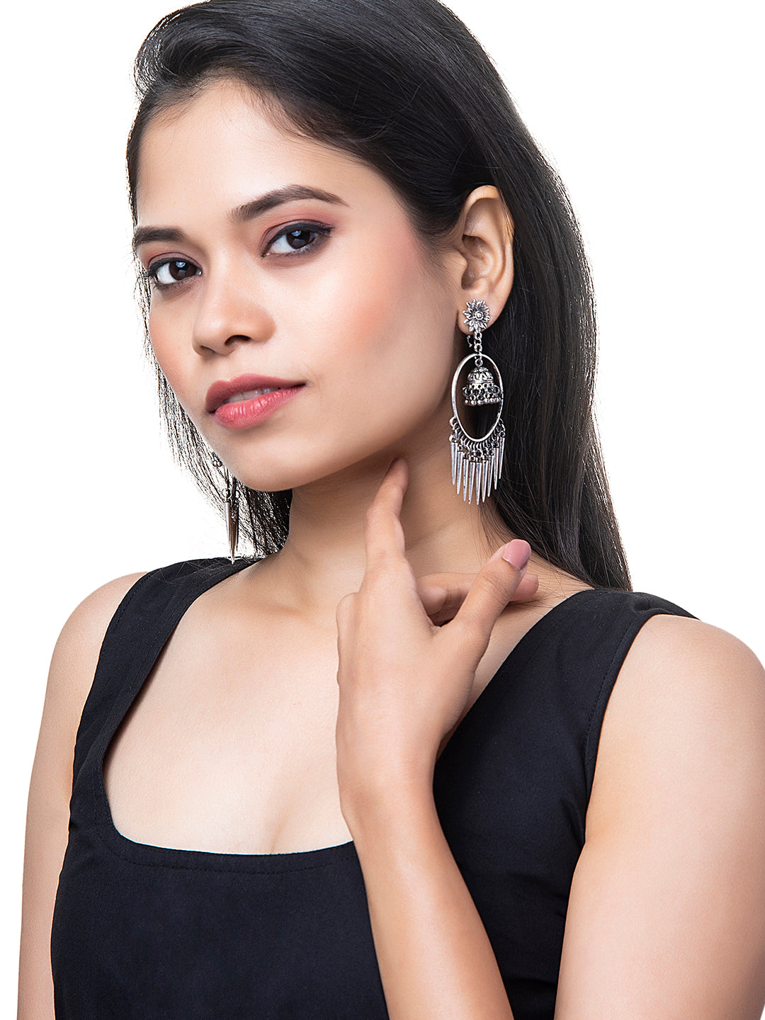 Shining Jewel Silver Plated Antique Oxidised Stylish Afghani Chandbali Earrings for Women (SJ_1886)