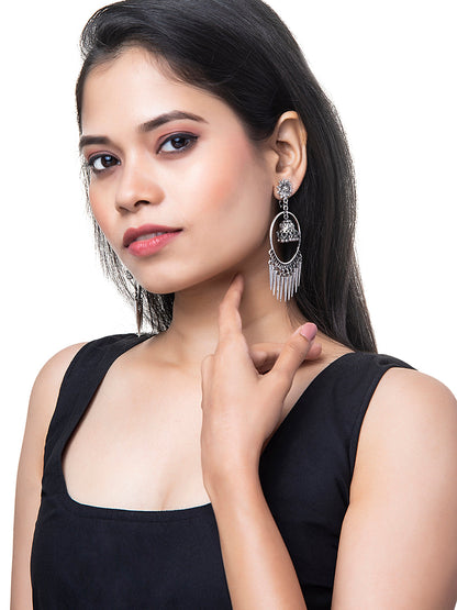 Shining Jewel Silver Plated Antique Oxidised Stylish Afghani Chandbali Earrings for Women (SJ_1886)