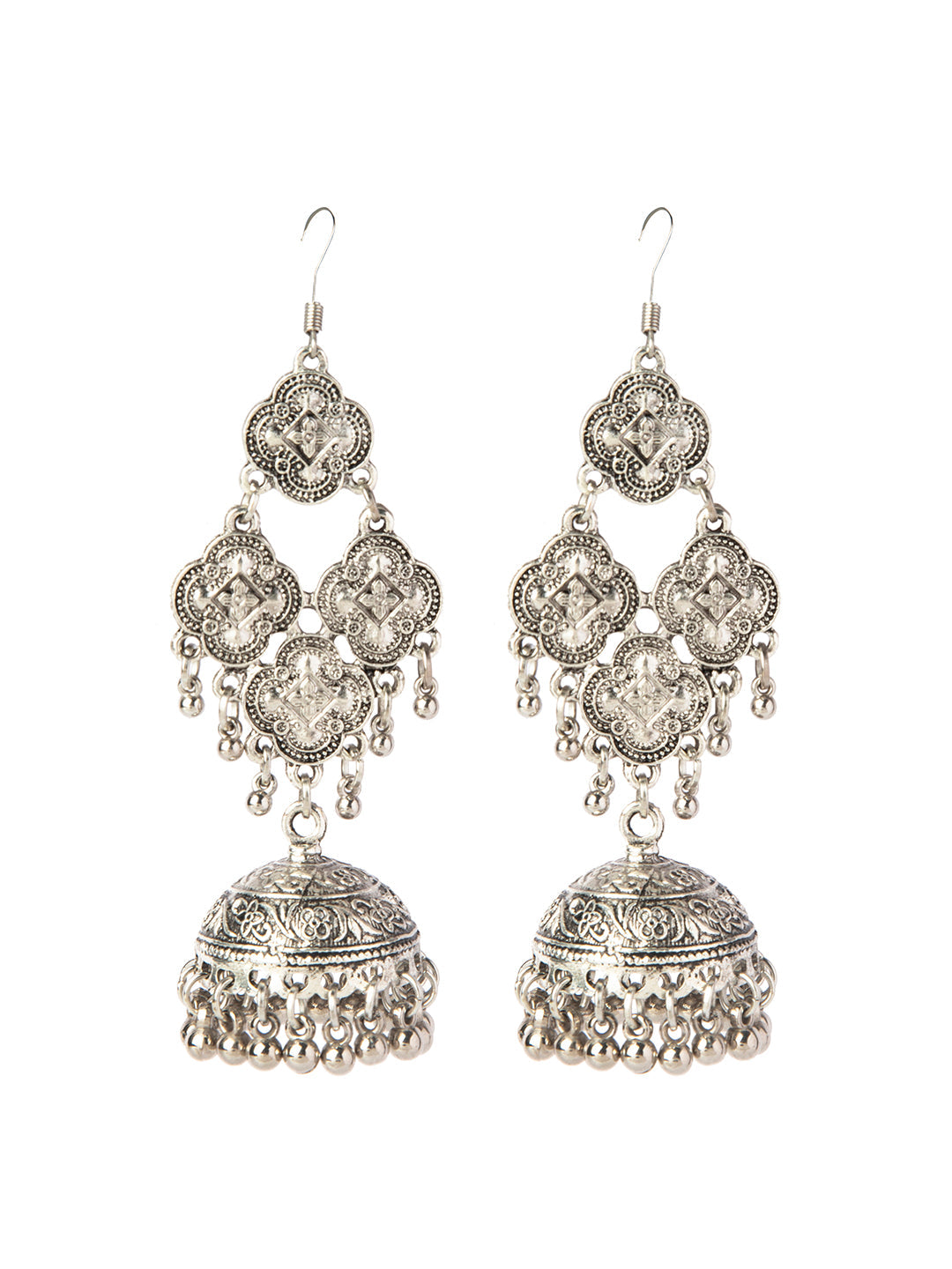 Shining Jewel Silver Plated Stylish Oxidised Chandbali Jhumka Earring for Girls and Women (SJ_1887)
