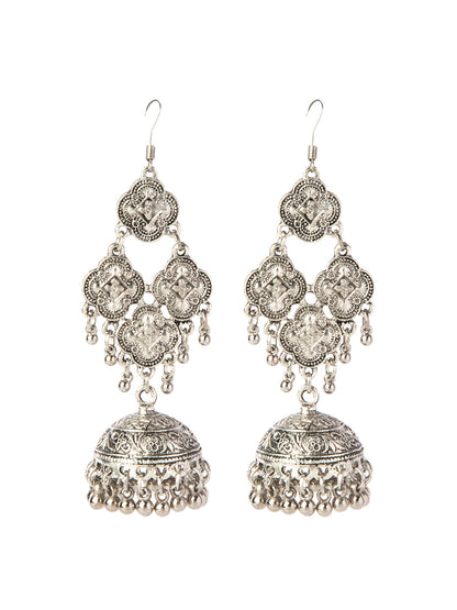 Shining Jewel Silver Plated Stylish Oxidised Chandbali Jhumka Earring for Girls and Women (SJ_1887)