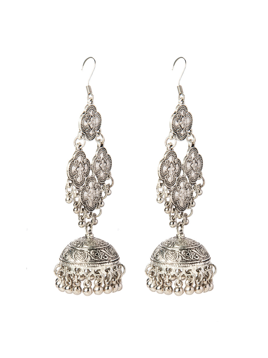 Shining Jewel Silver Plated Stylish Oxidised Chandbali Jhumka Earring for Girls and Women (SJ_1887)