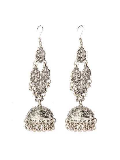 Shining Jewel Silver Plated Stylish Oxidised Chandbali Jhumka Earring for Girls and Women (SJ_1887)