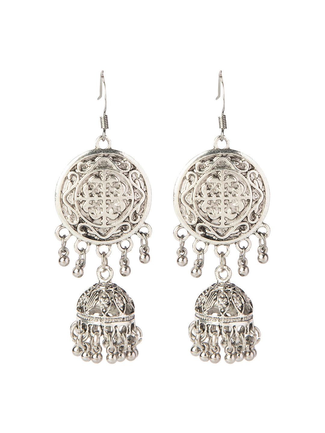 Shining Jewel Silver Plated Stylish Oxidised Chandbali Jhumka Earring for Girls and Women (SJ_1888)