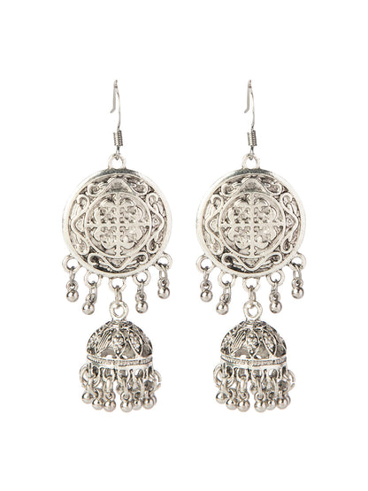 Shining Jewel Silver Plated Stylish Oxidised Chandbali Jhumka Earring for Girls and Women (SJ_1888)