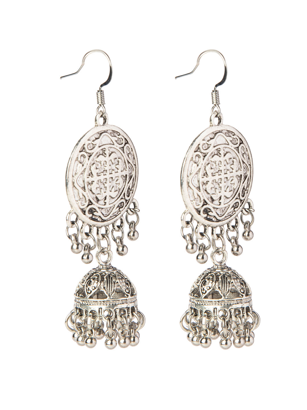 Shining Jewel Silver Plated Stylish Oxidised Chandbali Jhumka Earring for Girls and Women (SJ_1888)