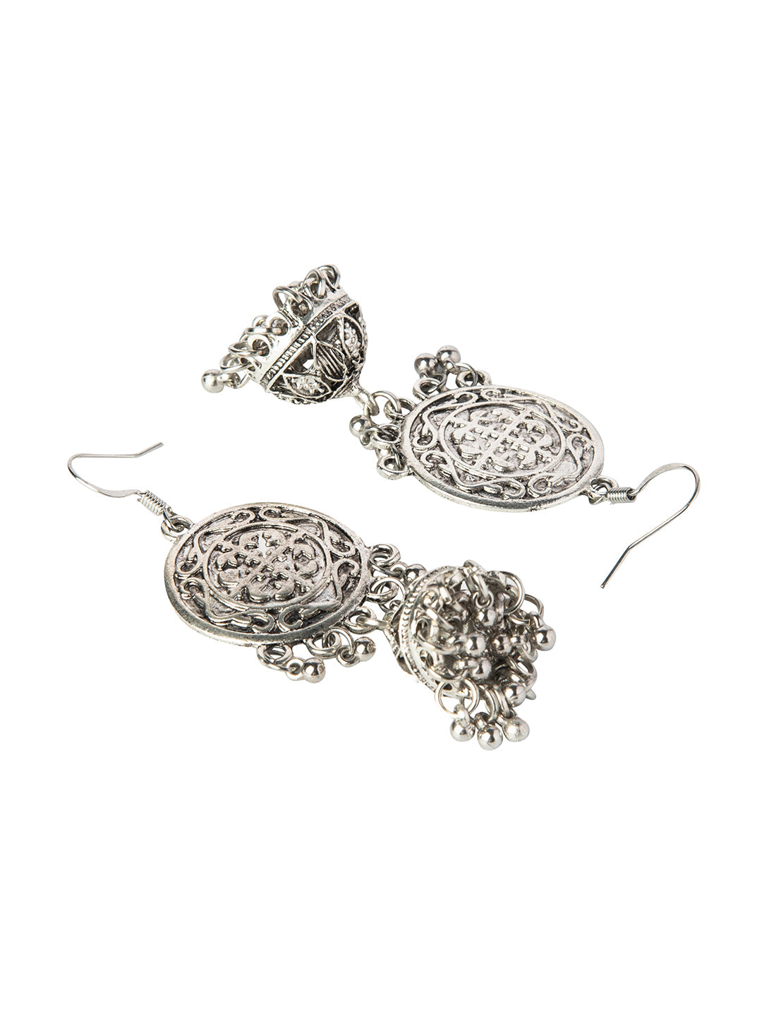 Shining Jewel Silver Plated Stylish Oxidised Chandbali Jhumka Earring for Girls and Women (SJ_1888)