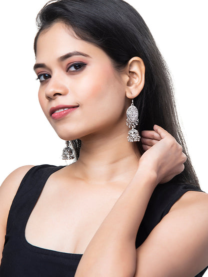 Shining Jewel Silver Plated Stylish Oxidised Chandbali Jhumka Earring for Girls and Women (SJ_1888)