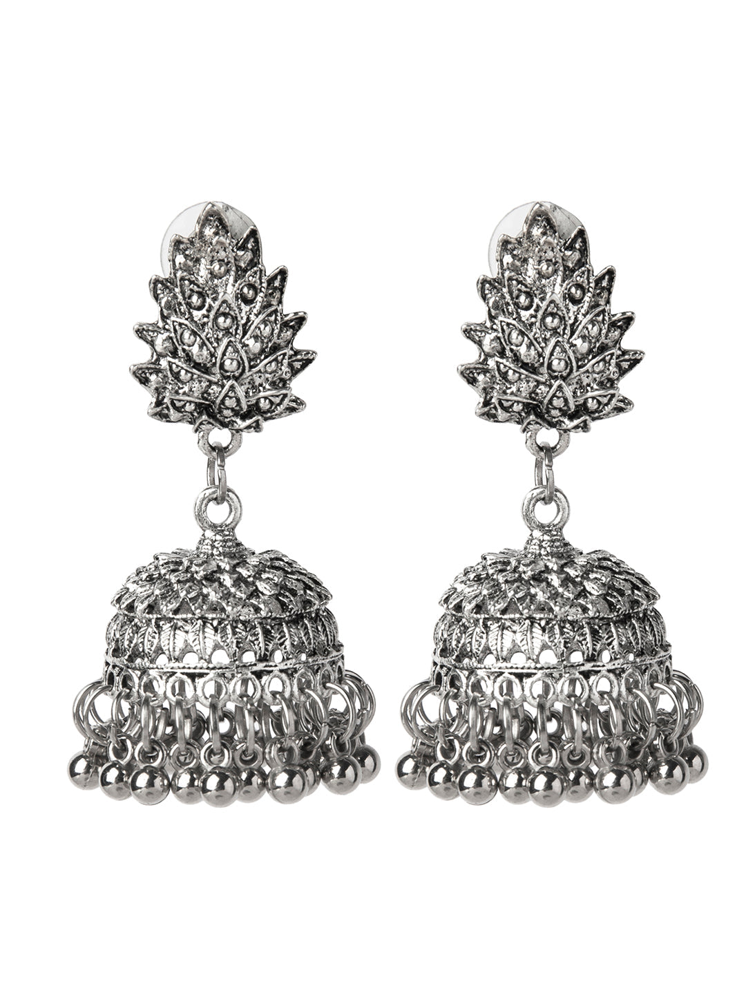 Shining Jewel Silver Plated Antique Authentic Look Oxidised Jhumka Earrings For Women & Girls(SJ_1889)