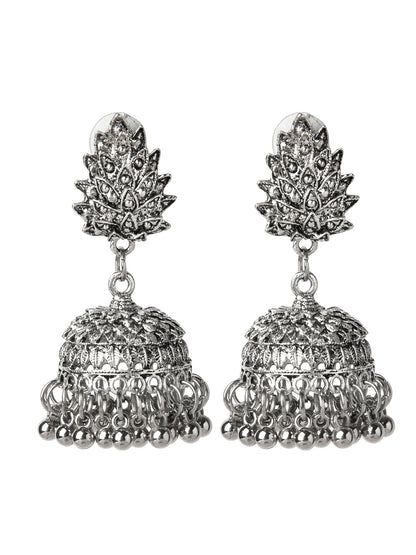 Shining Jewel Silver Plated Antique Authentic Look Oxidised Jhumka Earrings For Women & Girls(SJ_1889)