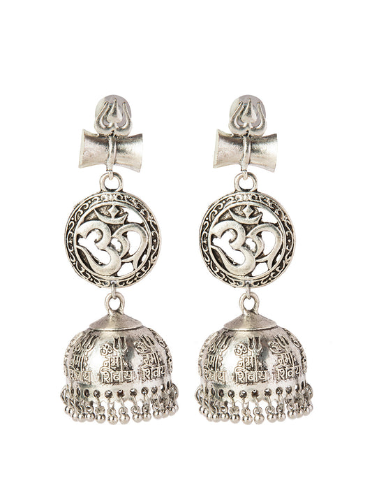 Shining Jewel Silver Plated Antique Authentic Look Oxidised Trishul Damroo Jhumka Earrings For Women & Girls(SJ_1890)