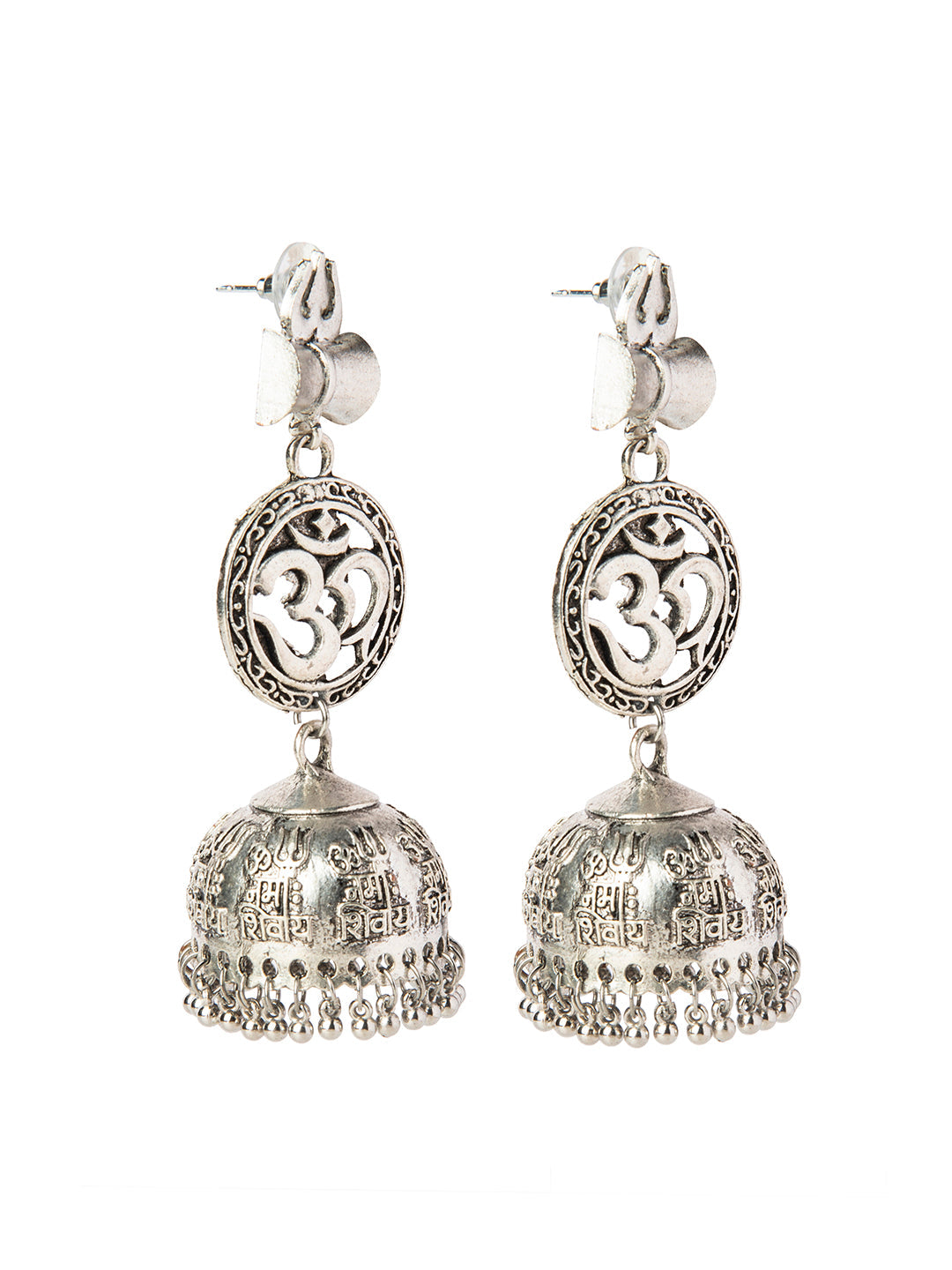 Shining Jewel Silver Plated Antique Authentic Look Oxidised Trishul Damroo Jhumka Earrings For Women & Girls(SJ_1890)