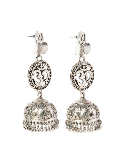 Shining Jewel Silver Plated Antique Authentic Look Oxidised Trishul Damroo Jhumka Earrings For Women & Girls(SJ_1890)
