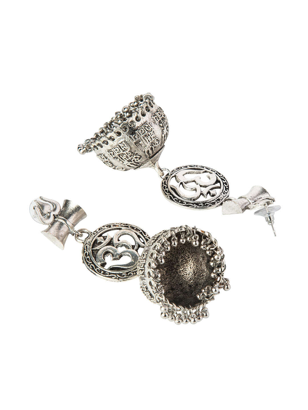 Shining Jewel Silver Plated Antique Authentic Look Oxidised Trishul Damroo Jhumka Earrings For Women & Girls(SJ_1890)