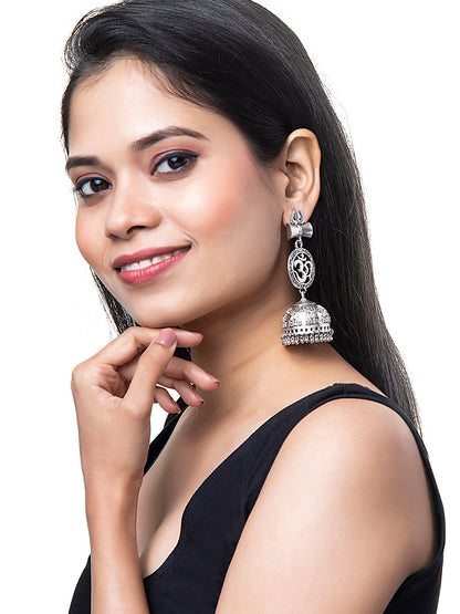 Shining Jewel Silver Plated Antique Authentic Look Oxidised Trishul Damroo Jhumka Earrings For Women & Girls(SJ_1890)