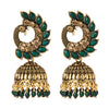 Shining Jewel Gold Plated Antique Traditional Peacock Jhumka With CZ, LCT Crystals,Kundan & Pearls Earrings for Women (SJ_1891_G)
